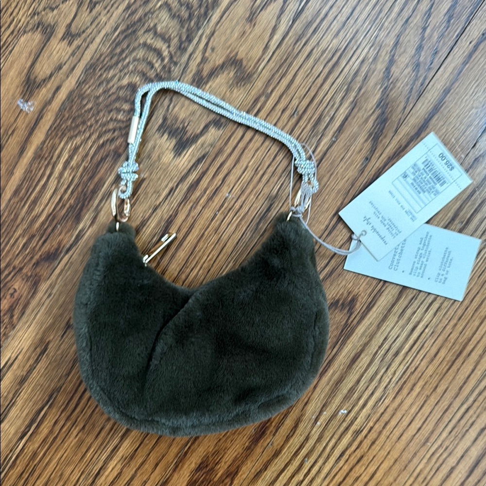 Fuzzy Olive Green Shoulder Bag